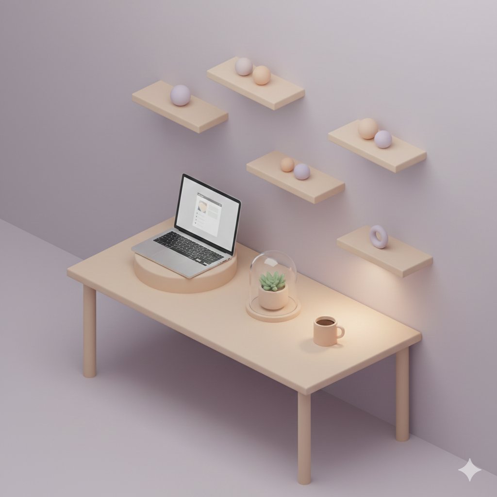粉彩风3D等距办公场景：悬浮元素设计与光影