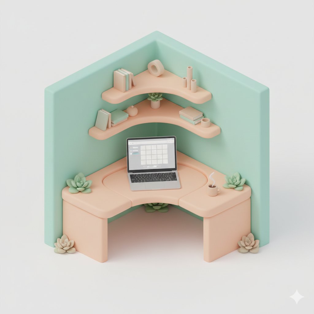 粉彩风3D等距办公场景：悬浮元素设计与光影