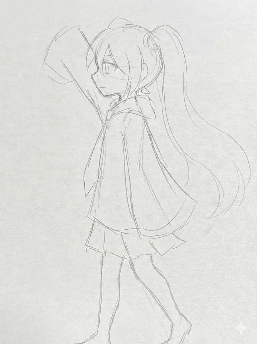 今日は妻にAntigravity 導入ガイド。横で色々見てた娘が「AIはアタリの絵でも違う角度出せる？」と描いた絵を持ってきた。