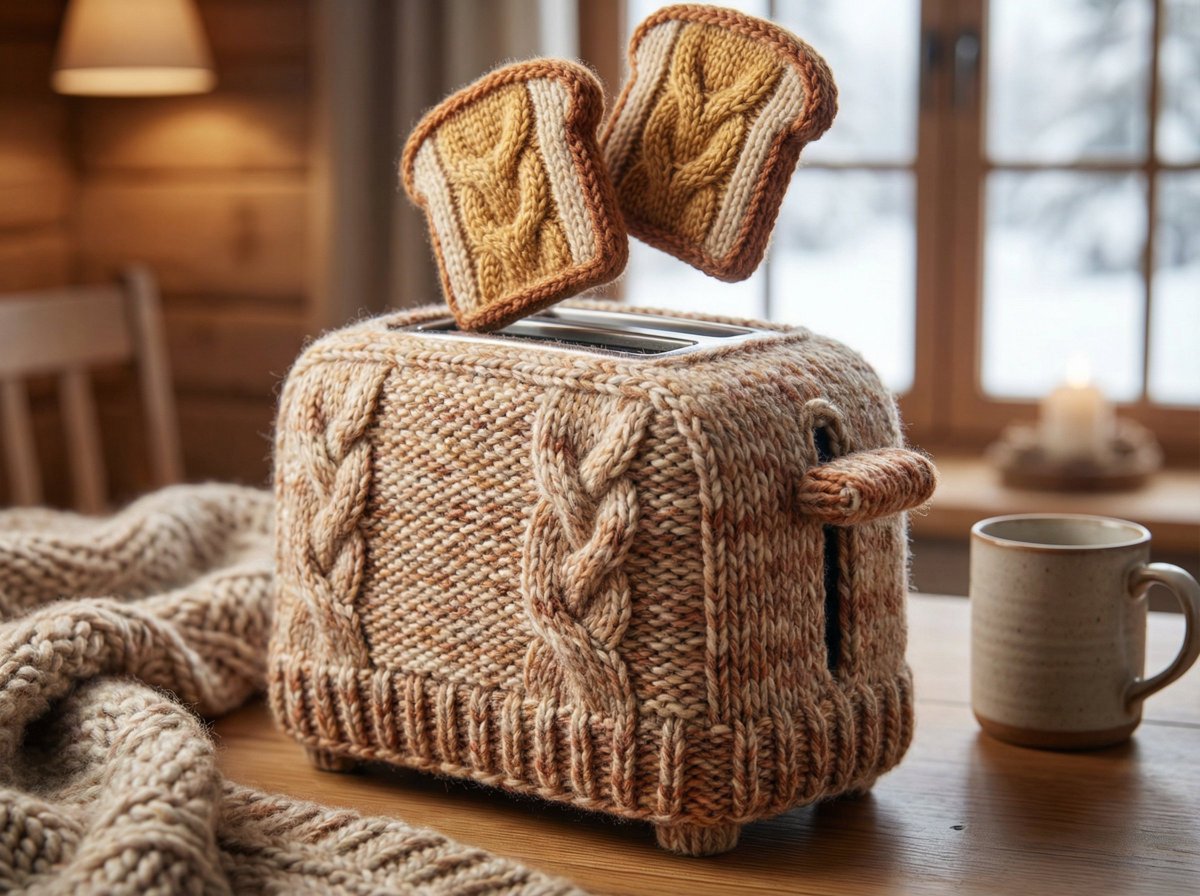 An [OBJECT] rendered as if entirely hand knitted from chunky...