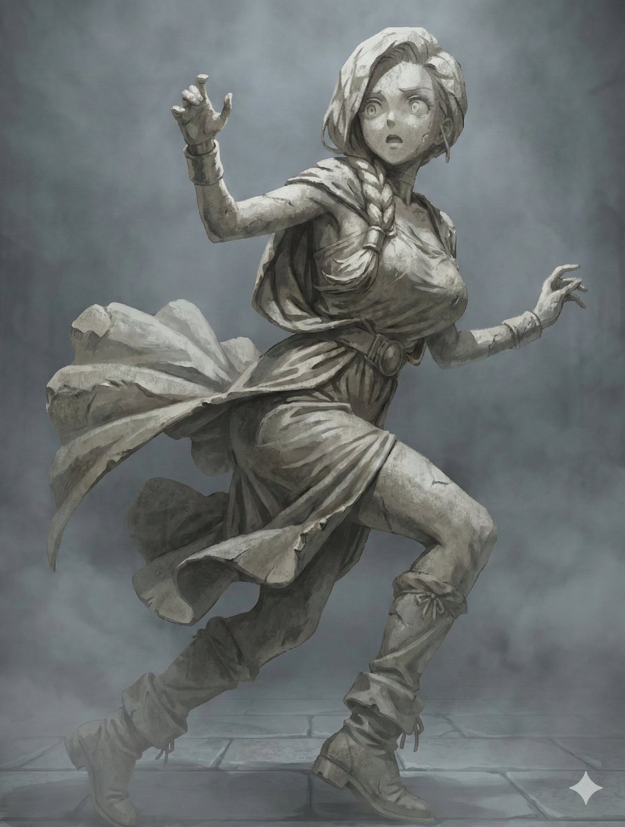 ちょっと時間ができたのでNanoBananaの石化表現を色々お試し。「彫刻の荒いエッジ」「石の塊を彫った髪の毛」「厚みのあ...