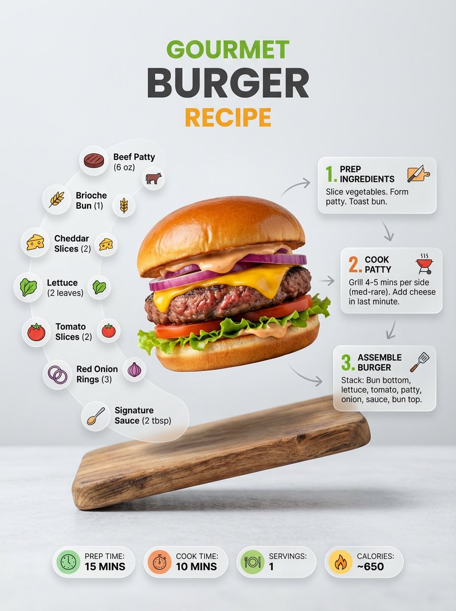 Ultra clean modern recipe infographic. Showcase [FOOD] in a v...