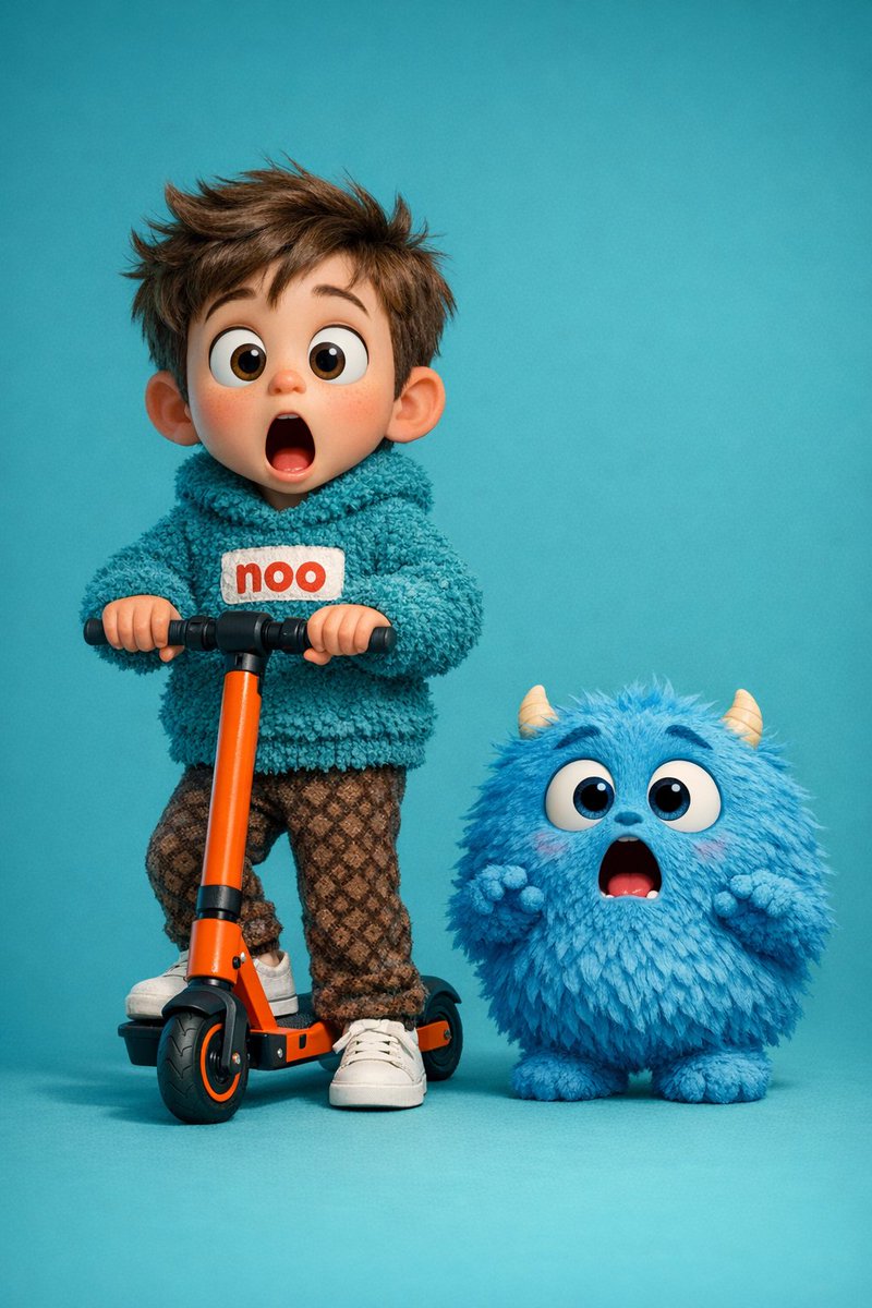 A high quality 3D render of a cute young boy riding an orange...