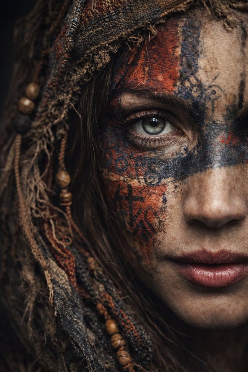 A dramatic ultra realistic portrait of a woman shown in extre...