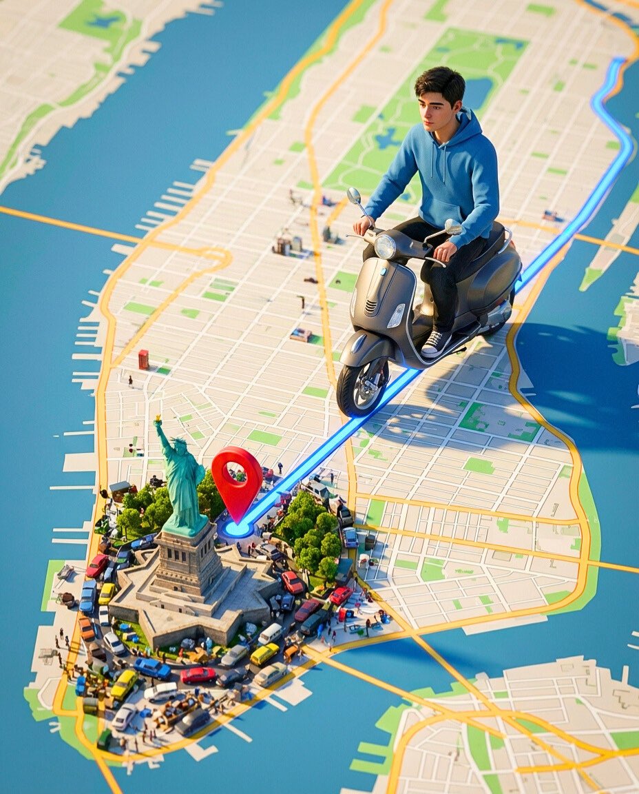 Vertical 4:5 surreal 3D scene featuring a photorealistic char...