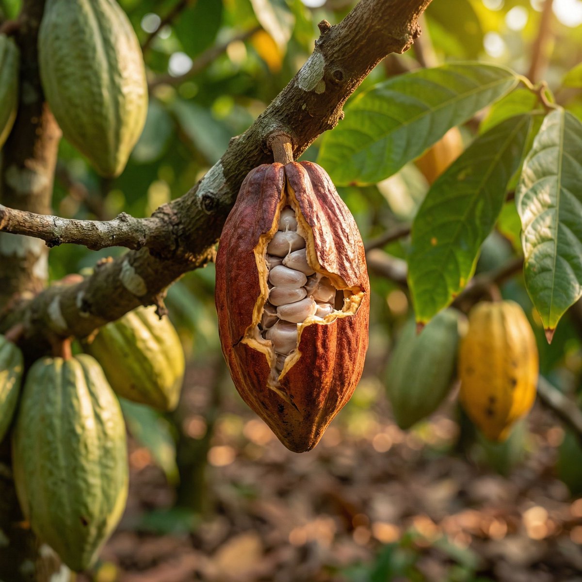 High quality realistic commercial shot of a cocoa plantation...