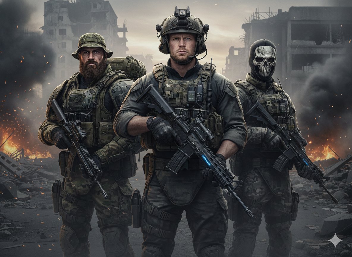 A hyper realistic, cinematic 9:16 portrait of a modern milita...