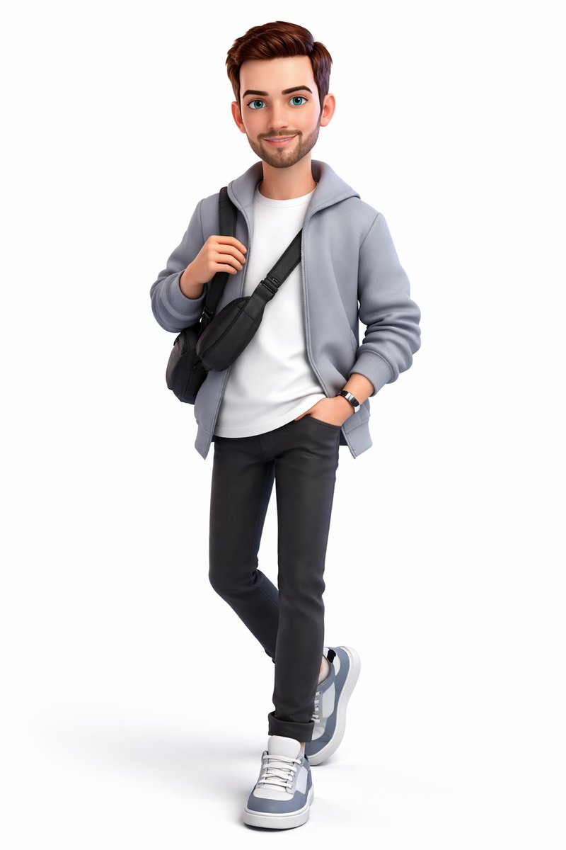 A full body 3D stylized cartoon boy, Pixar/Disney inspired ch...