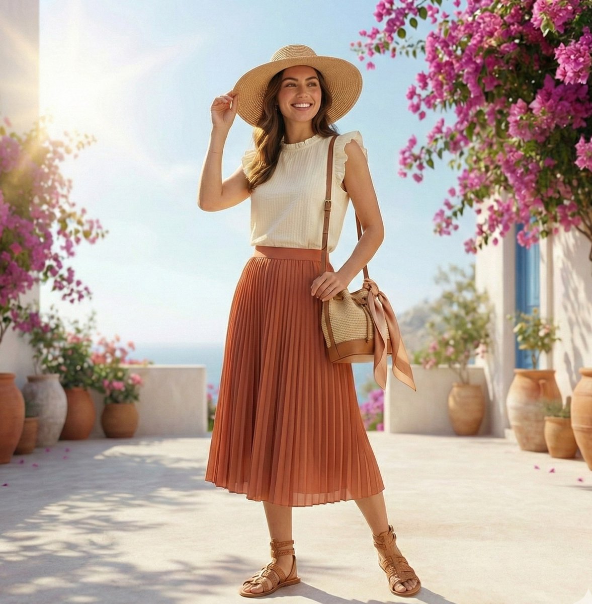 High fashion summer outfit infographic with color coordinated...