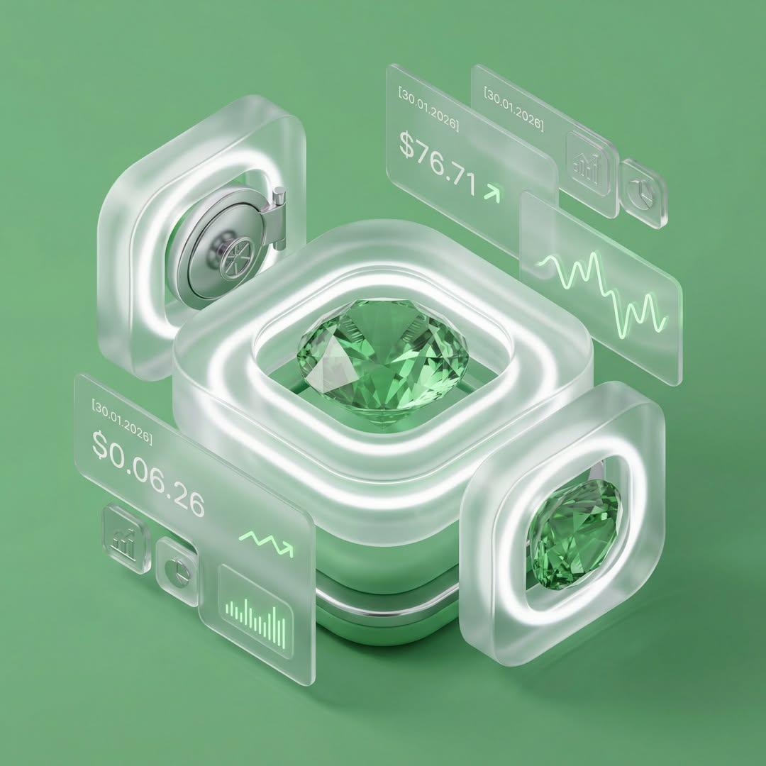 Refined 3D isometric composition (45° angle) in a Glassmorphi...