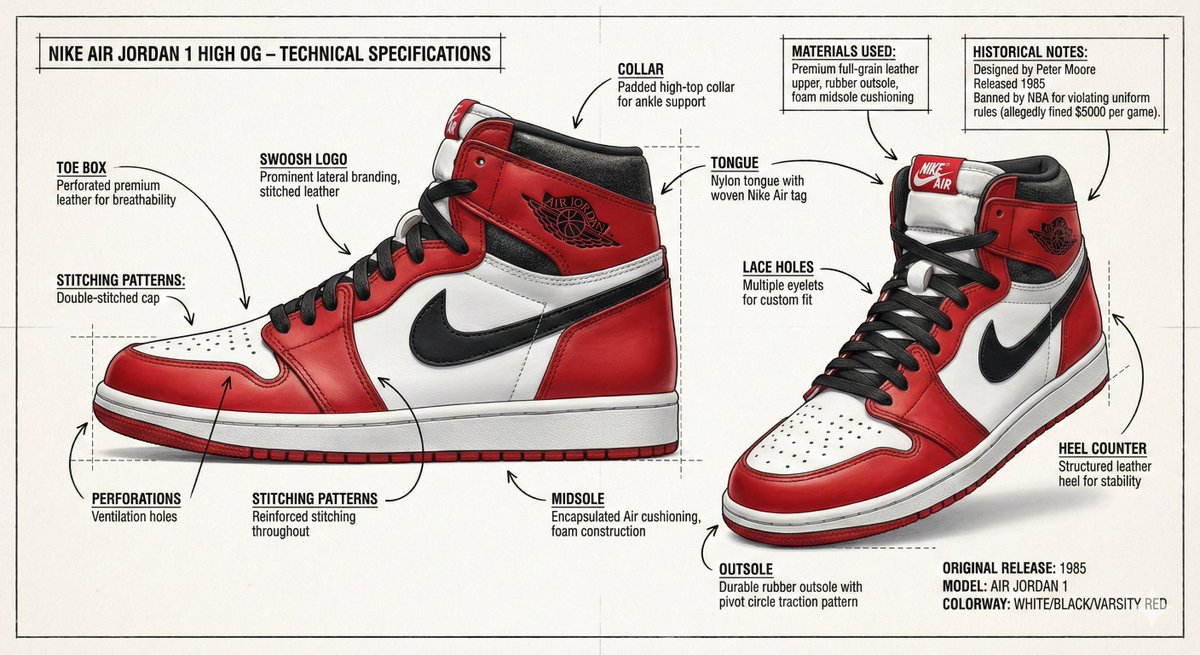 Create an infographic image of Nike Air Jordan 1 High OG snea...