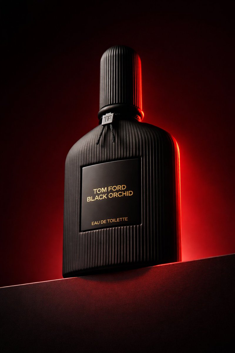 Low angle luxury product photography of a black ribbed glass...