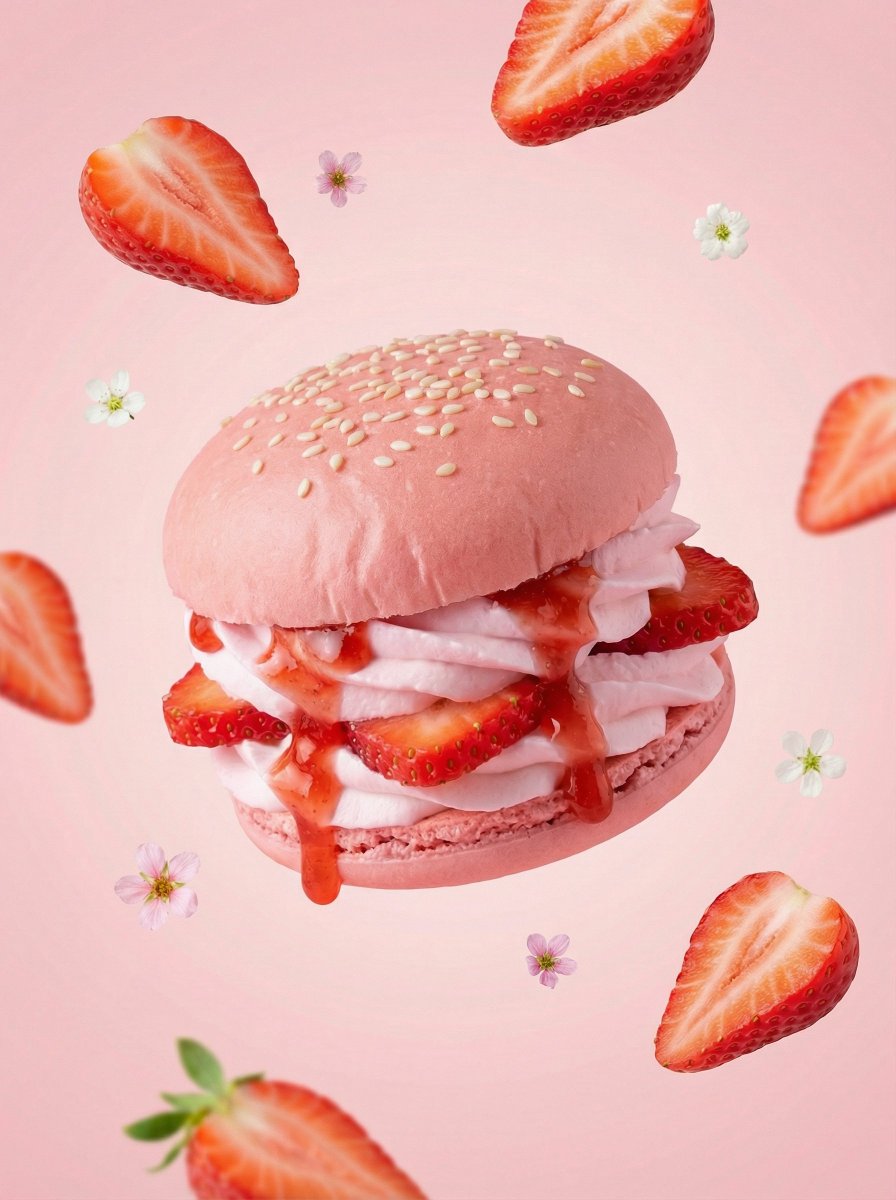 A hyper realistic {FRUIT} dessert burger, centered compositio...
