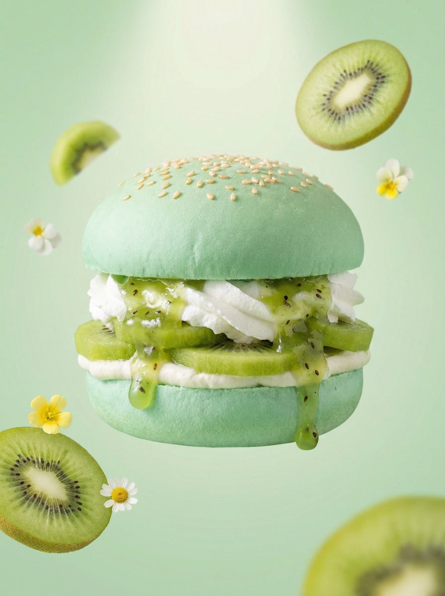 A hyper realistic {FRUIT} dessert burger, centered compositio...