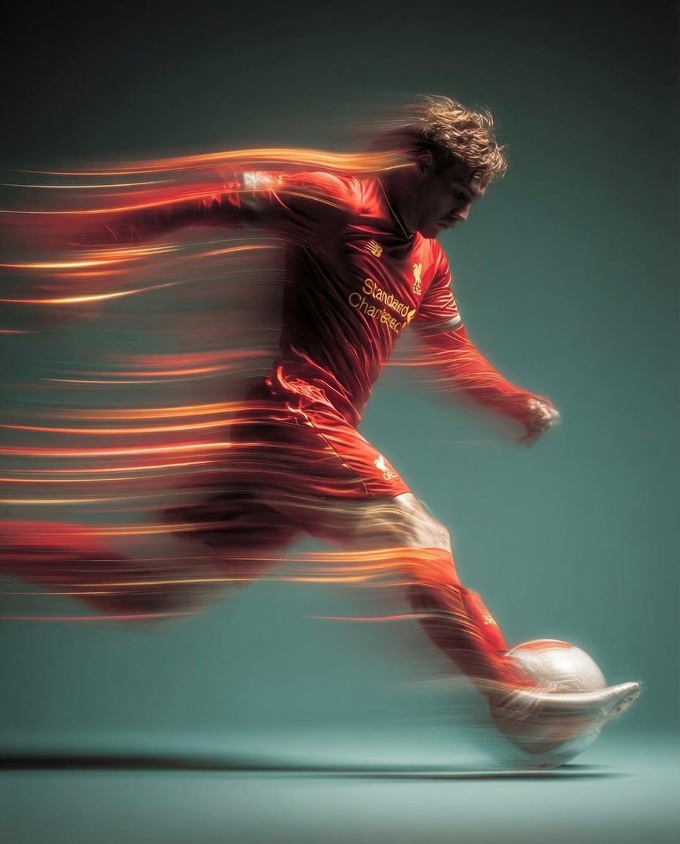 Panning shot of a mysterious soccer player in red proffesiona...