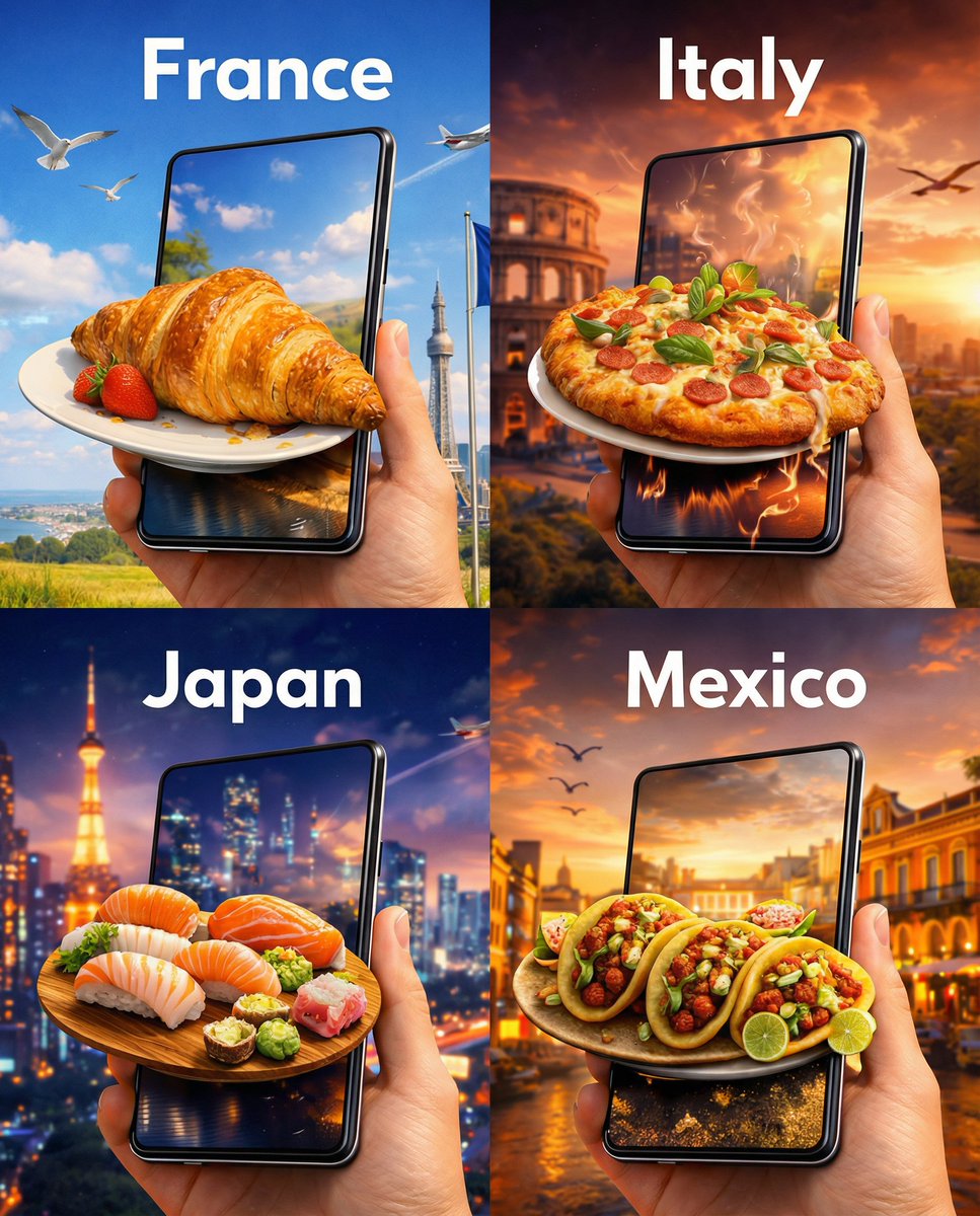 "Create a hyper realistic tourism advertisement collage in a...