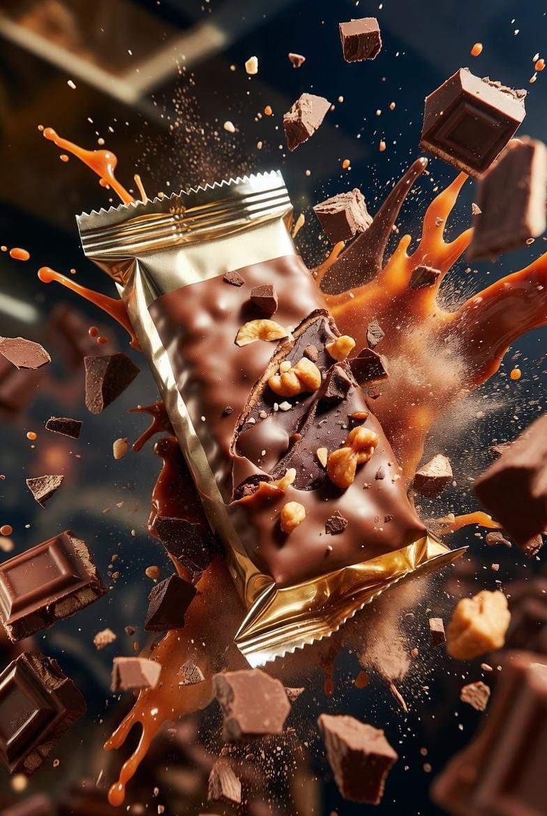 Ultra cinematic product photography of a premium protein bar...