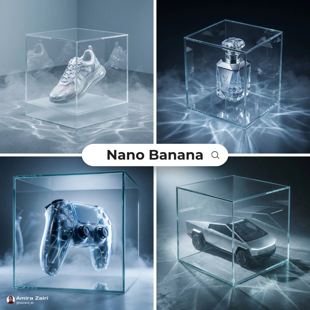 [product], futuristic high end ad, transparent glass cube enc...