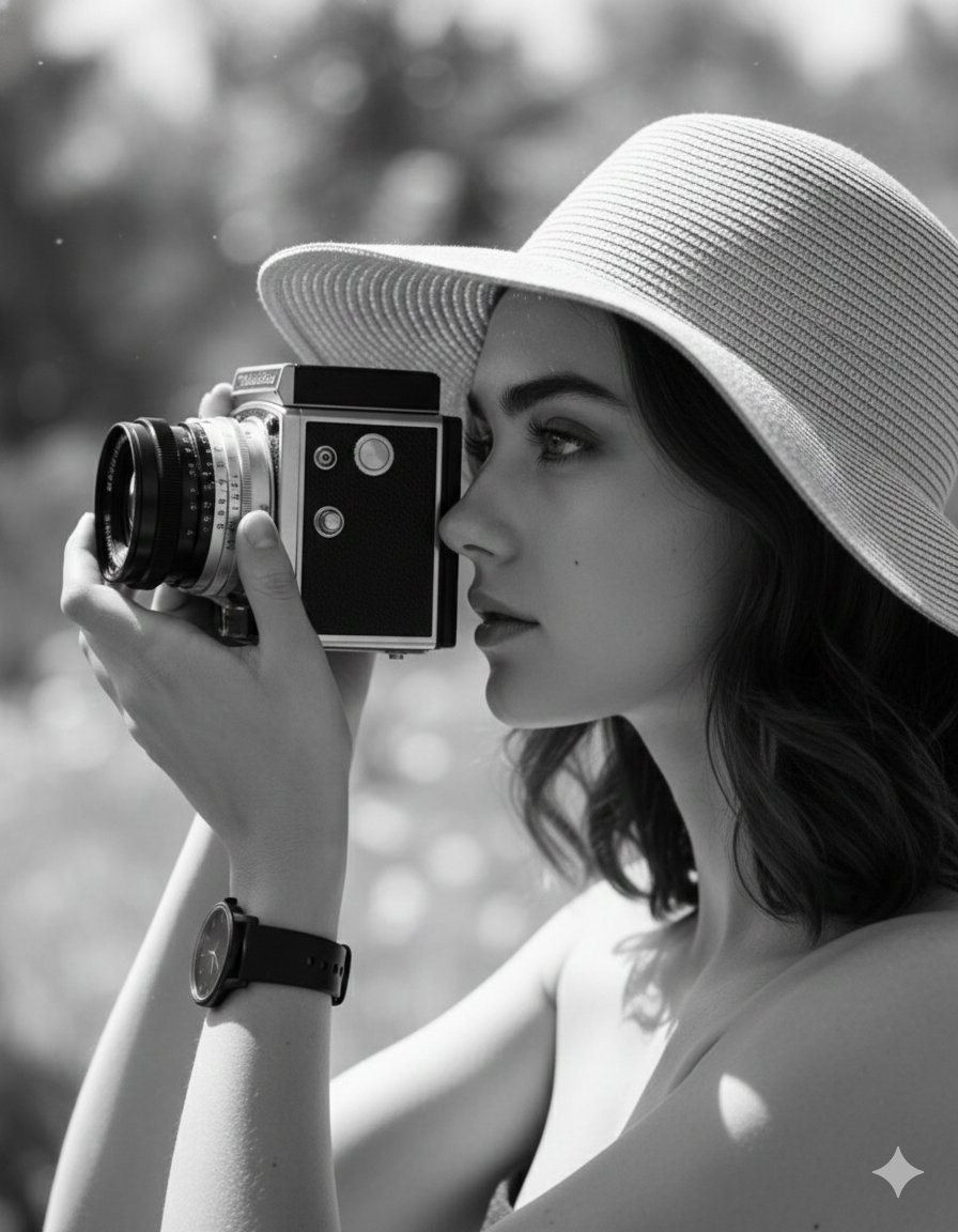 趋势396：侧面手持相机时尚黑白