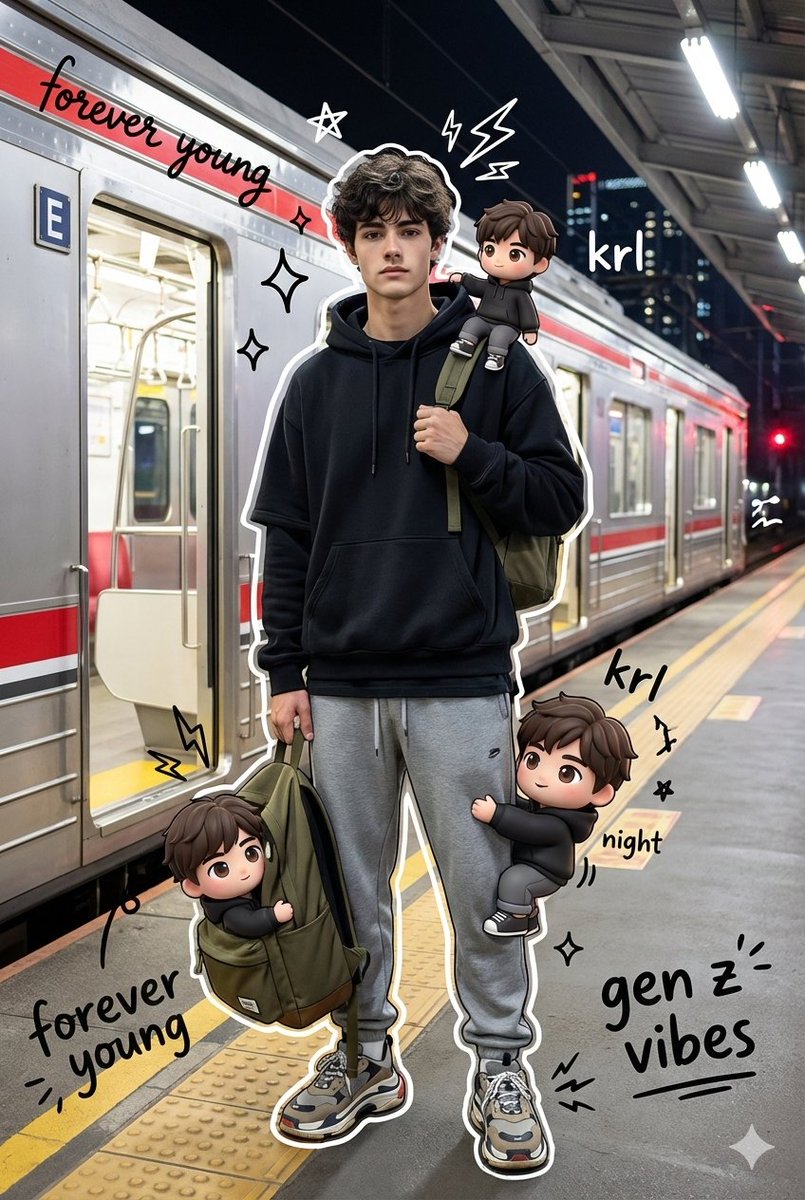 A high quality mixed media portrait of a trendy young man (us...