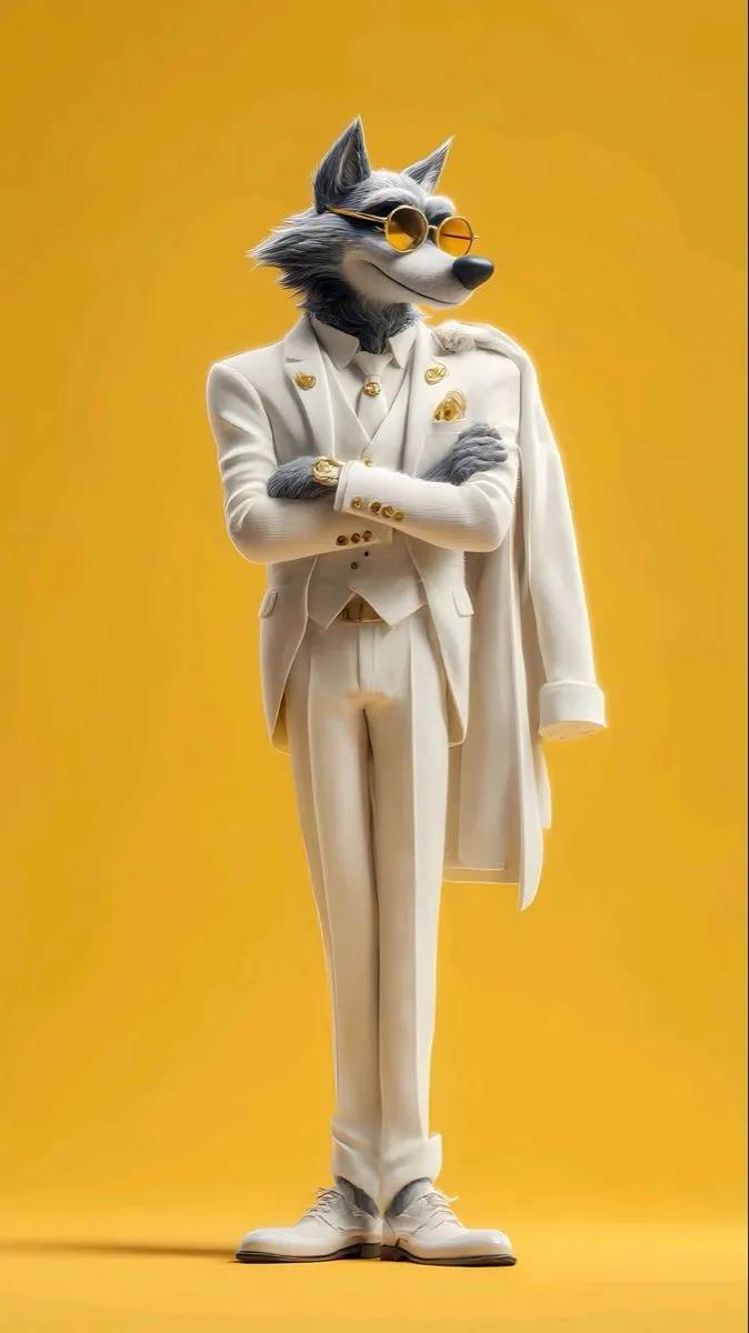 Full body 3D stylized anthropomorphic cartoon dog character w...