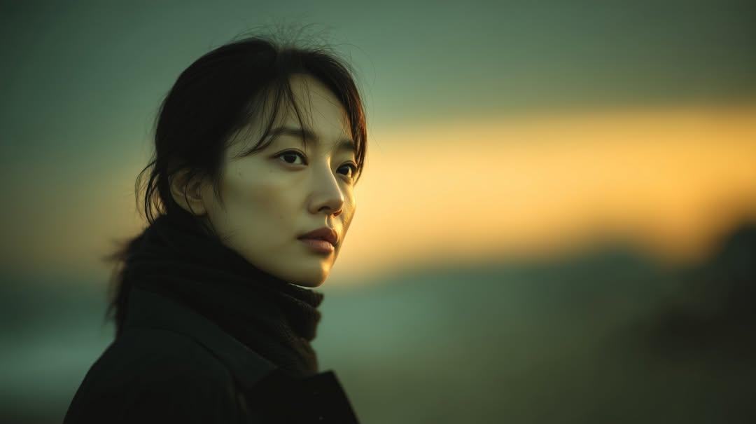 Photorealistic cinematic portrait of a young East Asian woman...