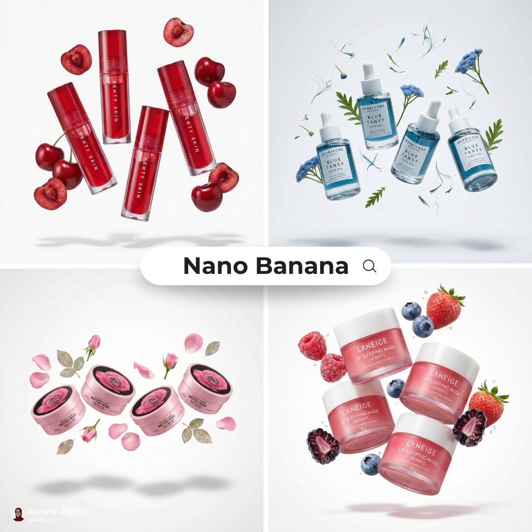 [product], 3–4 identical units of the product floating in mid...