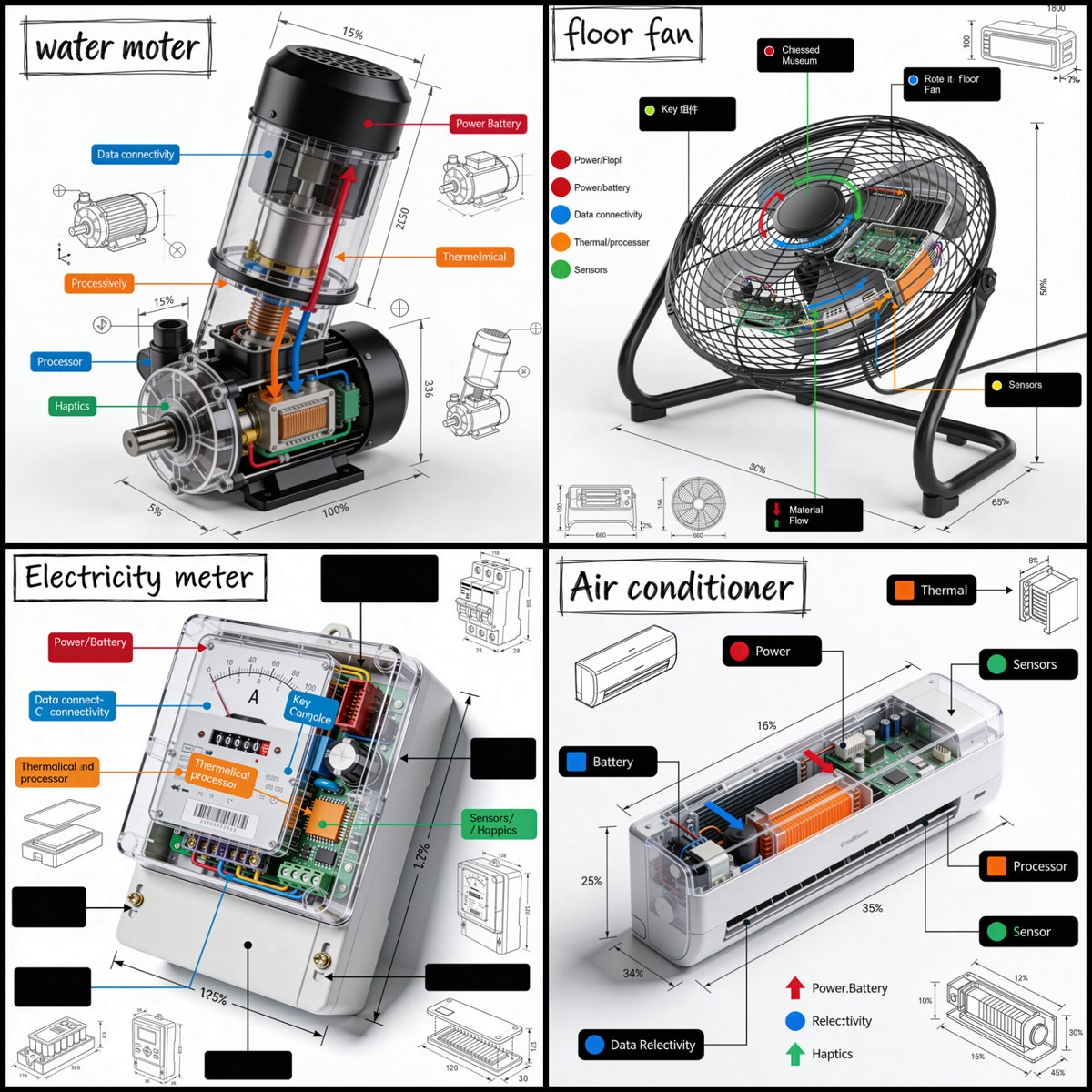 Create a technical infographic of [OBJECT] with a 45 degree i...