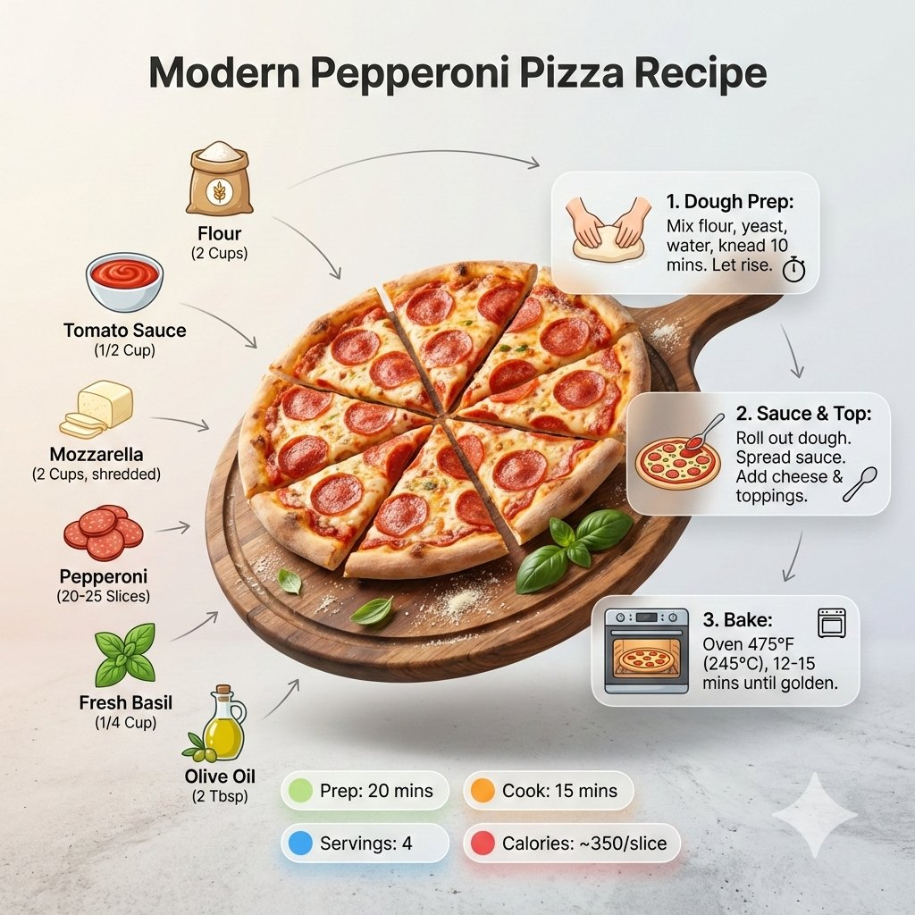 Ultra clean modern recipe infographic. Showcase Pizza in a vi...