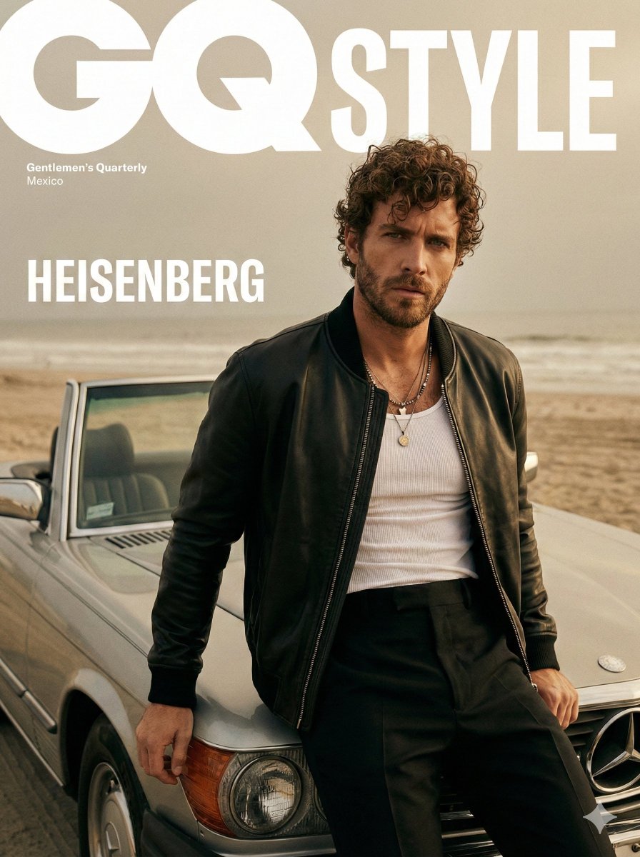 A cinematic fashion editorial portrait of male model for a GQ...