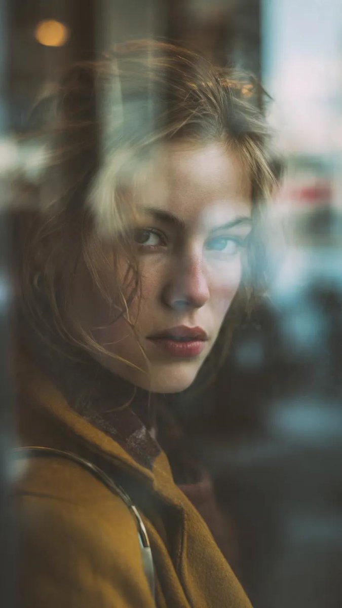 Reflection in glass window, layered composition, subject of a...