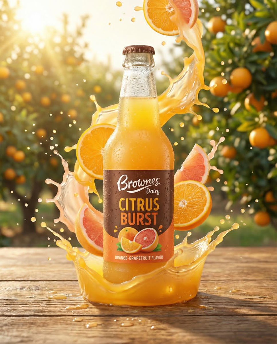 Ultra realistic product ad of a premium fruit drink bottle, d...