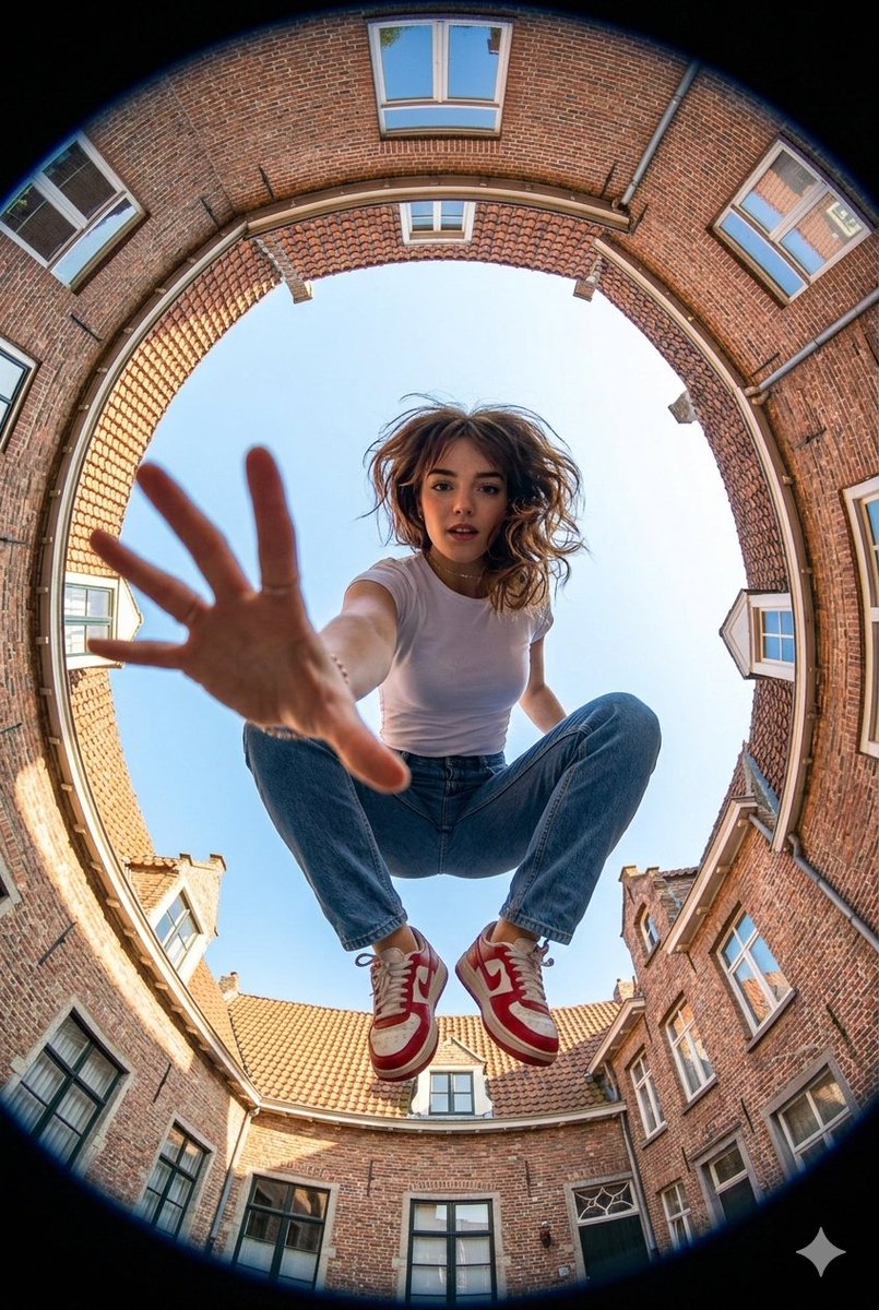 Make an Ultra wide fisheye lens perspective shot from ground...