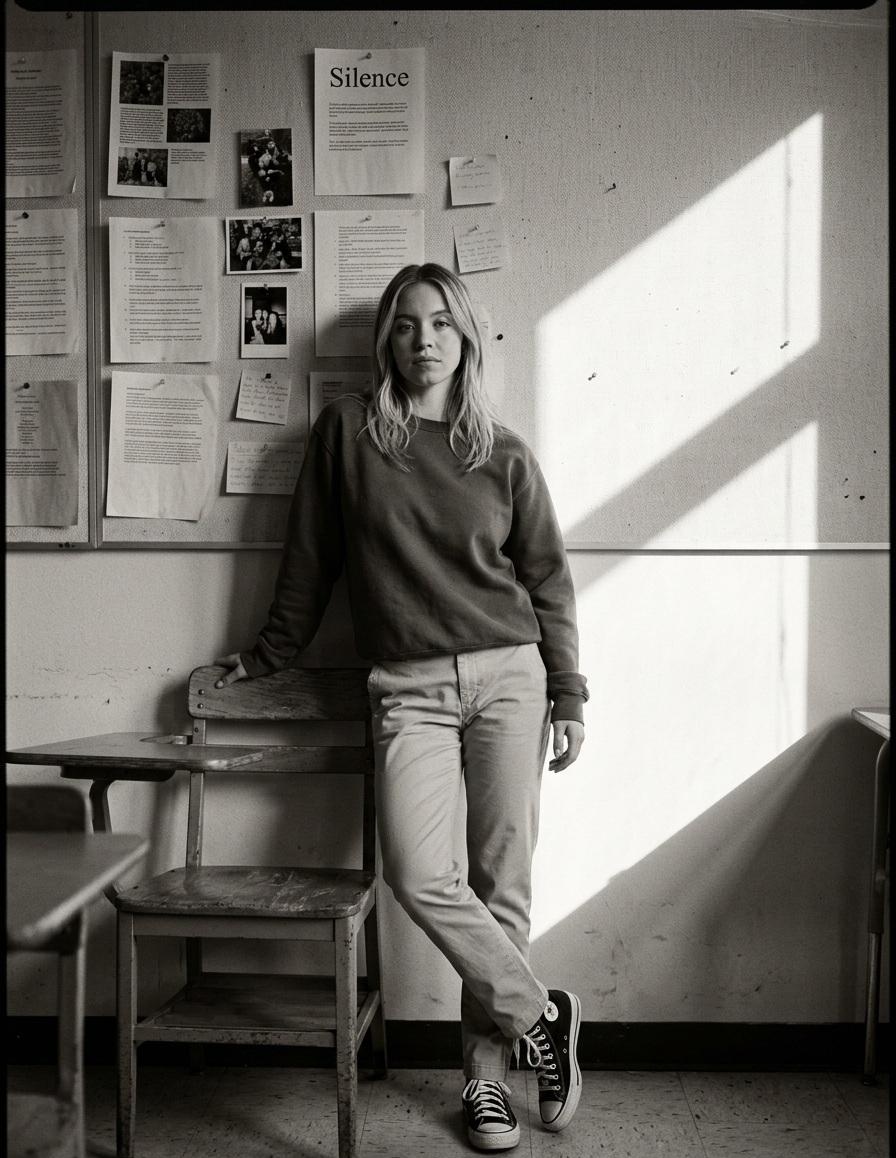 Create a high contrast black and white portrait in a quiet cl...