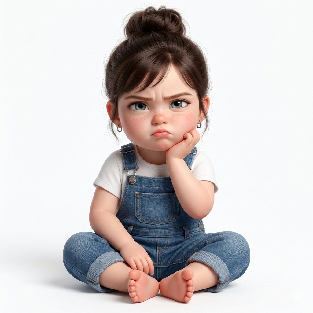 Create a super cute, hyper realistic 3D render of a toddler g...