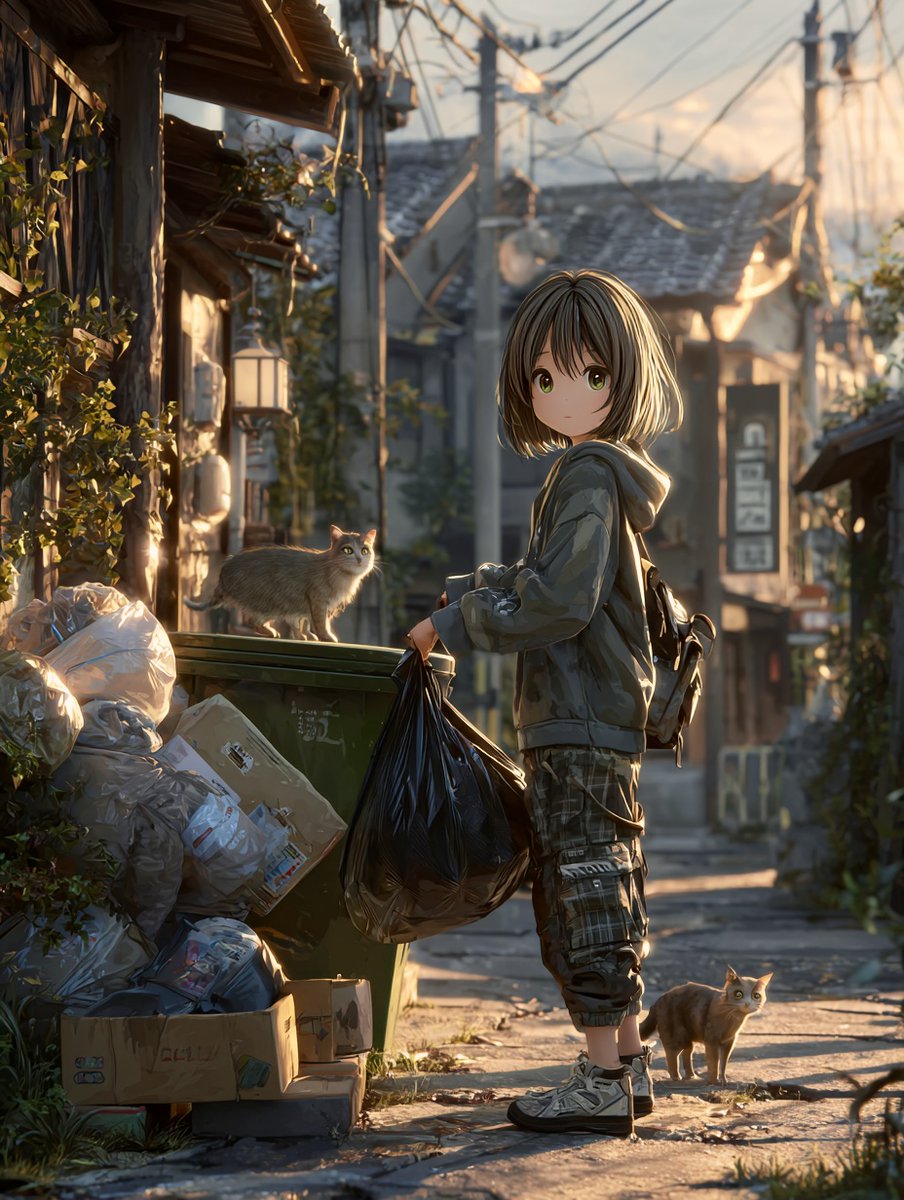 「ゴミ出し少女の朝☀️」