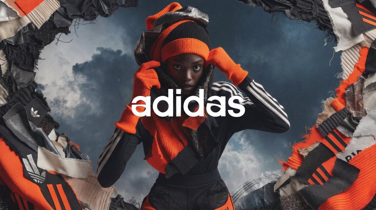 [BRAND]. A high fashion campaign poster. A model with a stron...