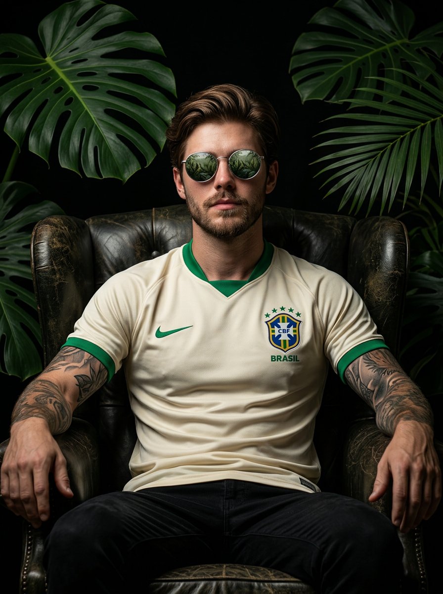 Cinematic portrait of a confident football player sitting on...