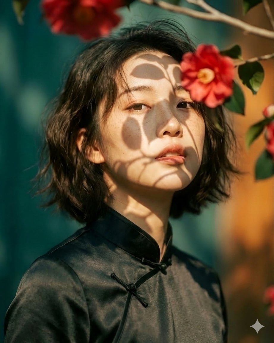 Artistic portrait of an elegant Asian woman wearing a black s...
