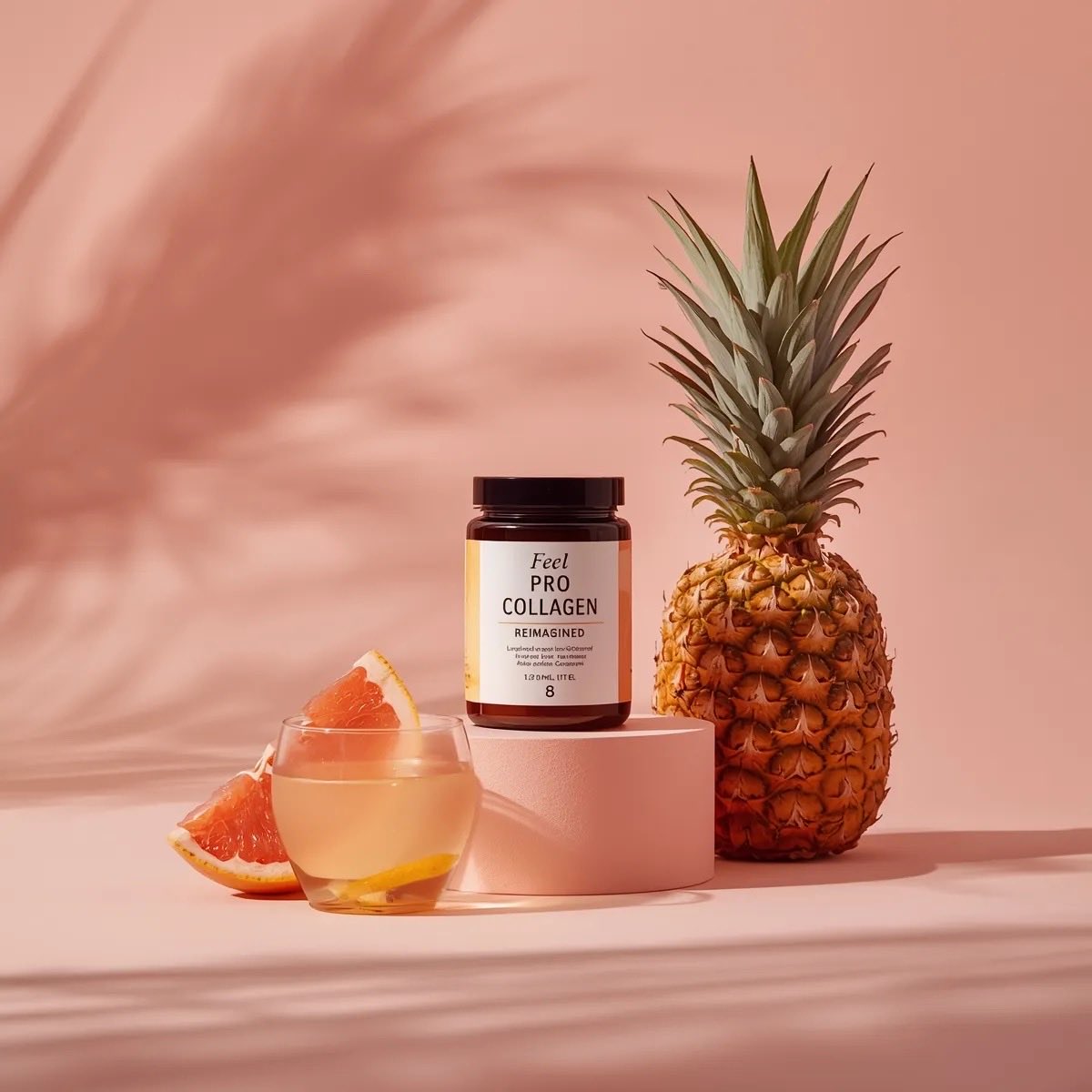 Minimalist luxury product photography of a collagen supplemen...