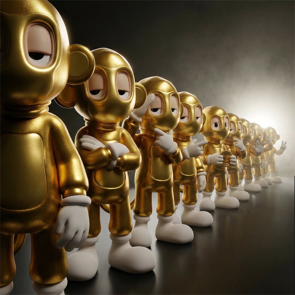 A detailed, collectible style 3D render of a linear processio...