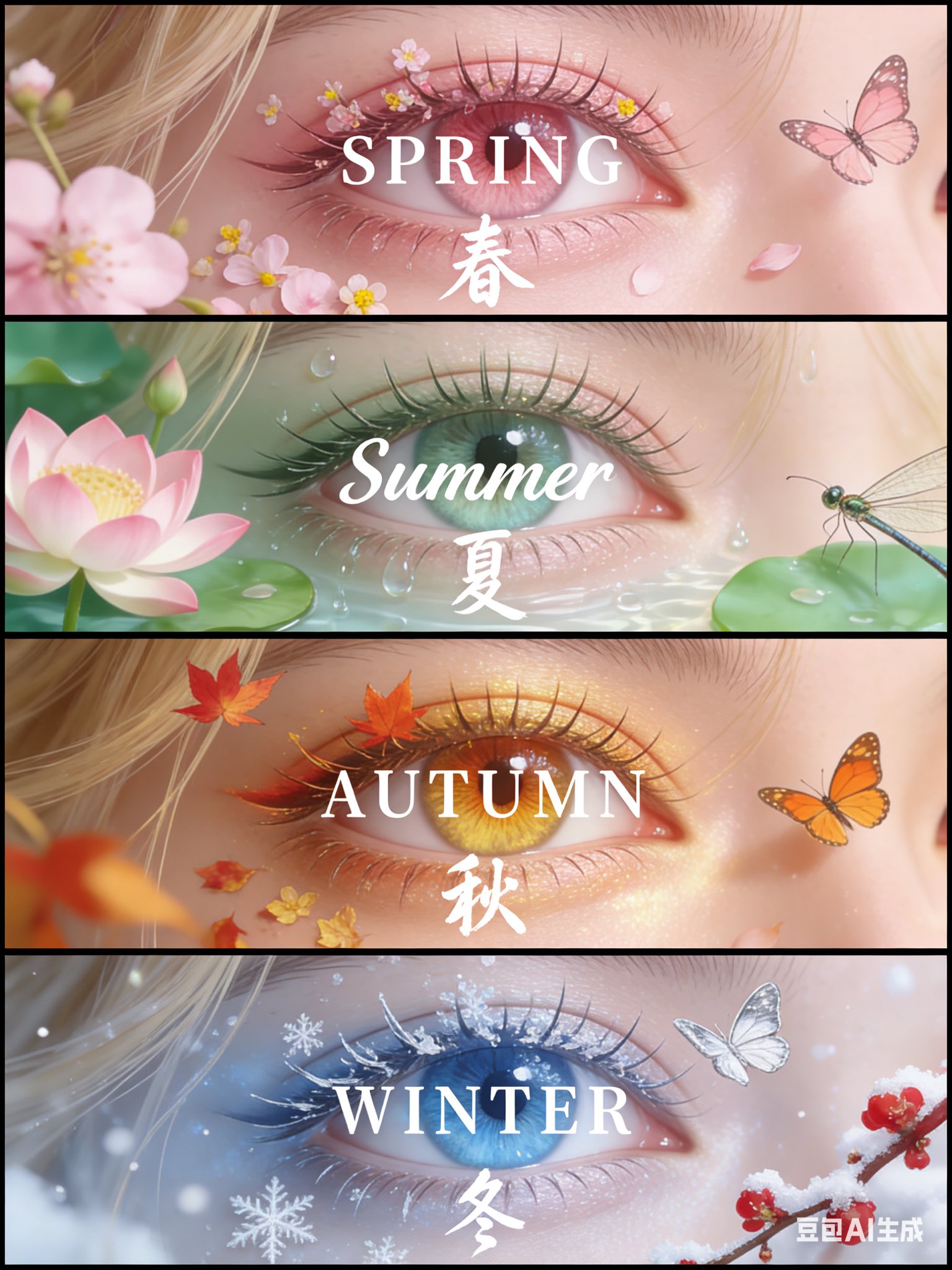 四季风格眼部四联图提示词