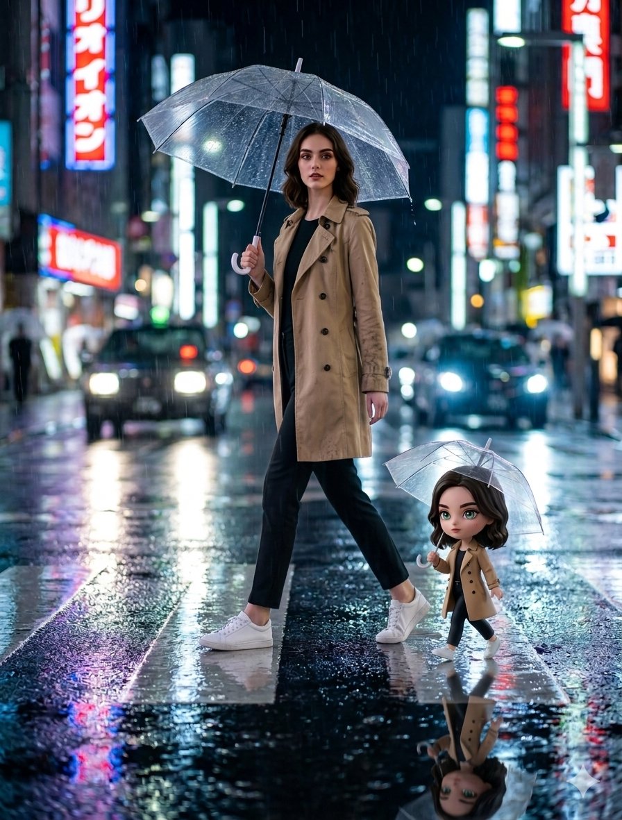 雨夜真人+Q版同框拍法