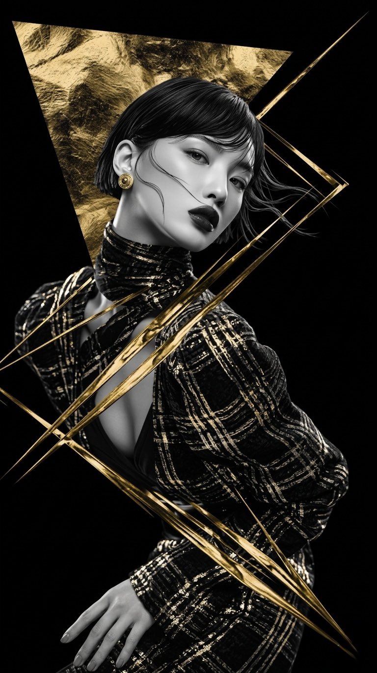 黑白结构礼服几何硬光效果