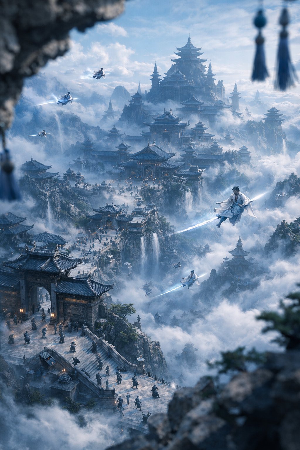 古风奇幻3D山门群提示词