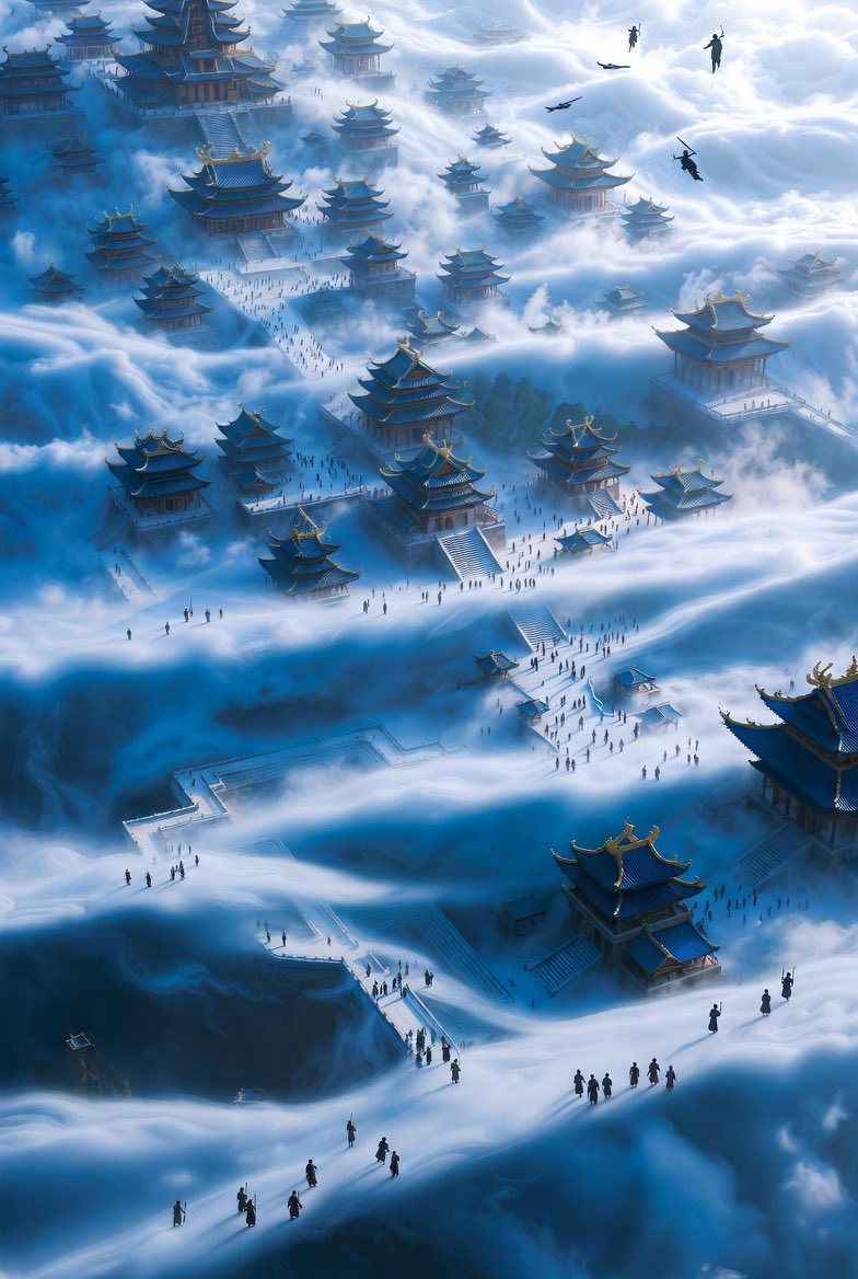 古风奇幻3D山门群提示词