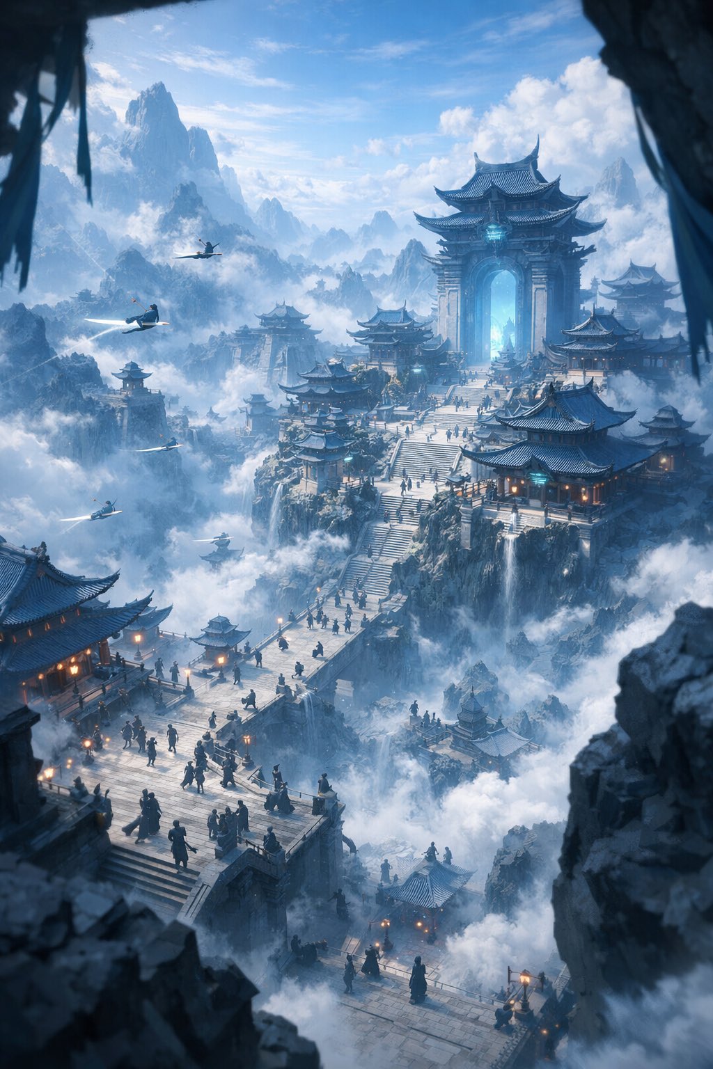 古风奇幻3D山门群提示词