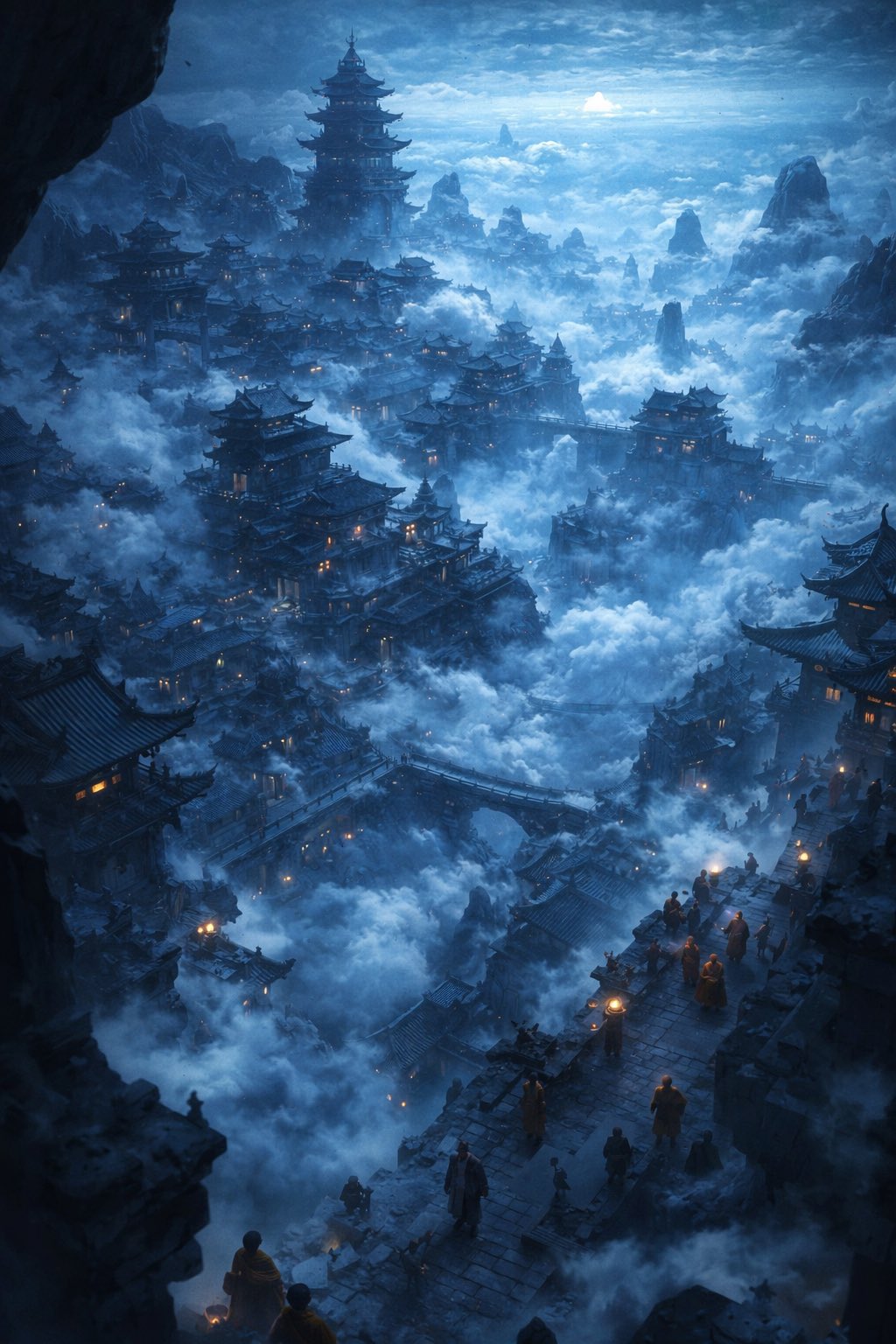 古风奇幻3D山门群提示词