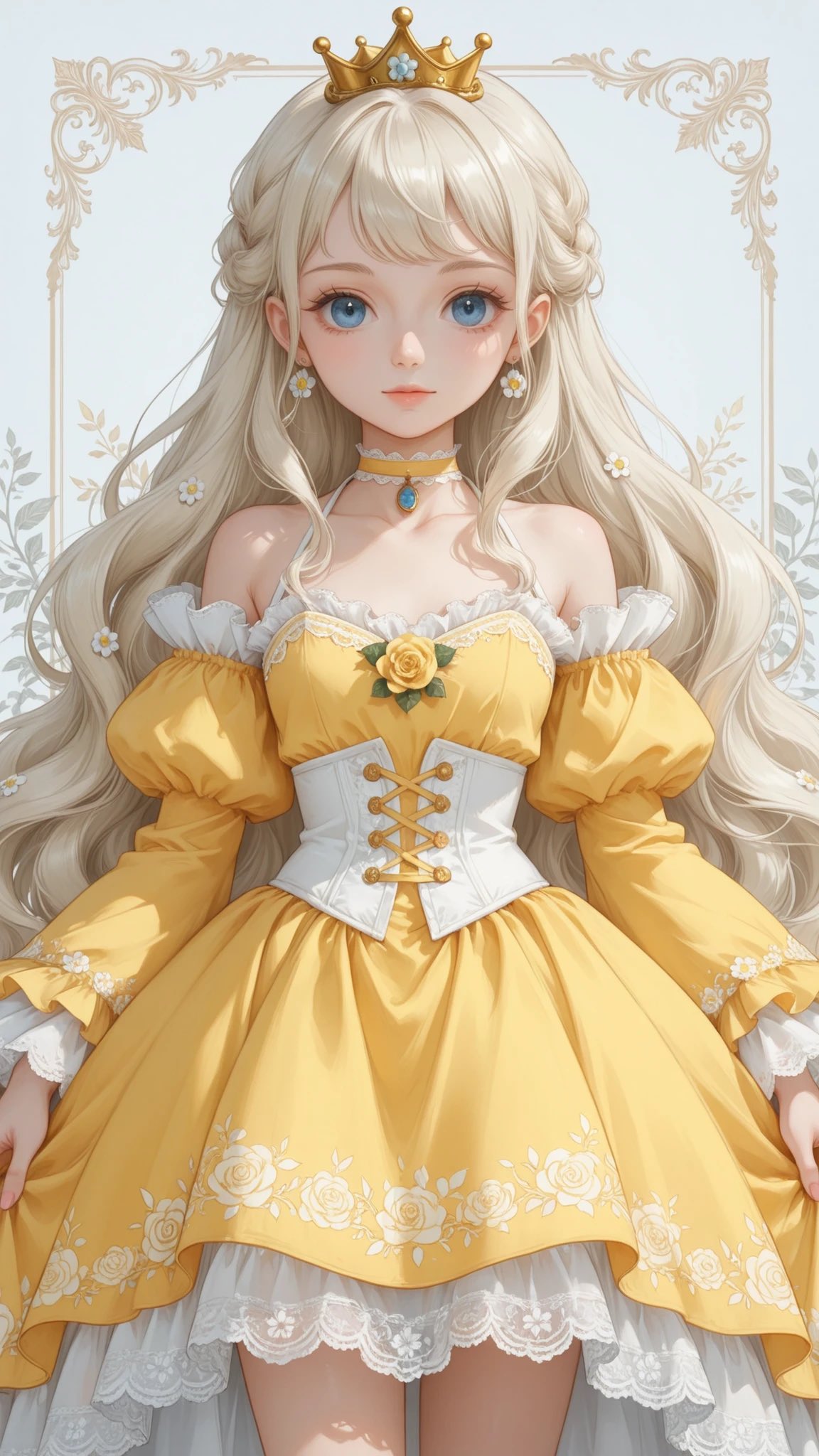 明亮浓黄色一体式公主裙设计