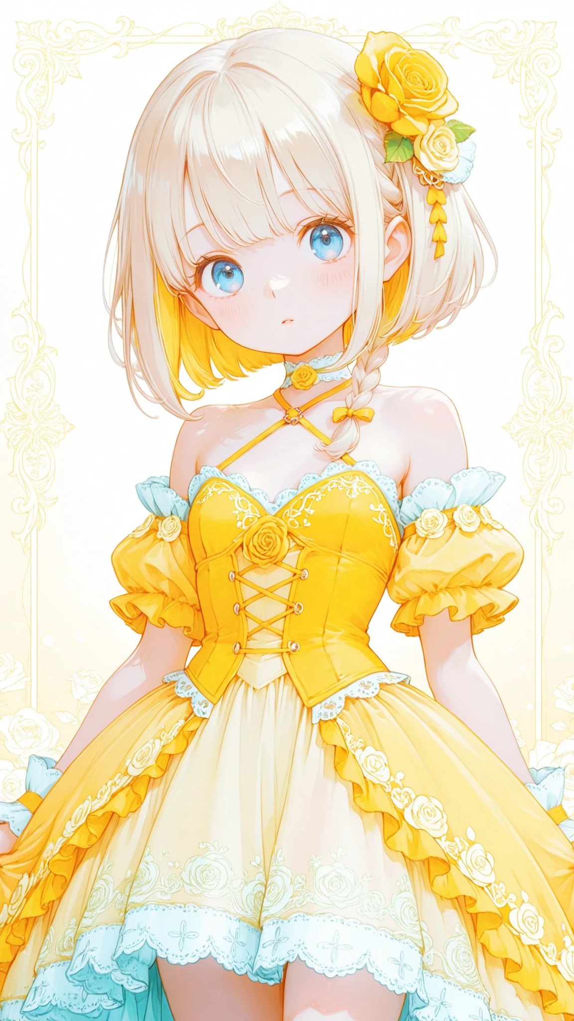 明亮浓黄色一体式公主裙设计